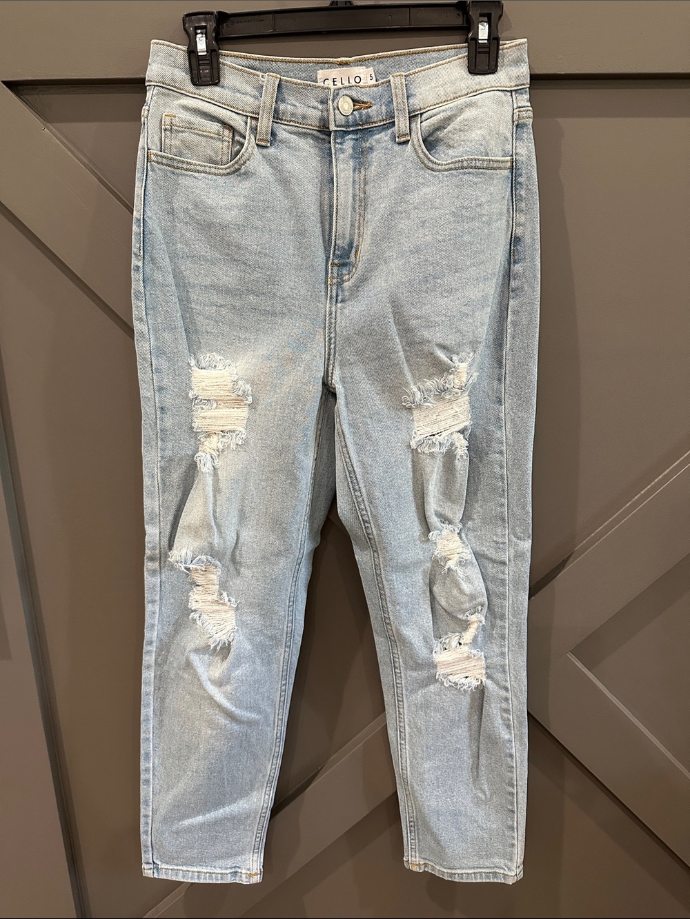 Cello High Waisted Light Wash Distressed Mom Jeans